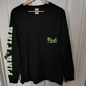 PINK Victoria's Secret Long Sleeve Tshirt Large black green Preppy